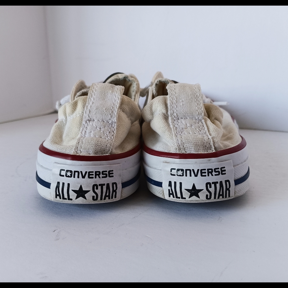 🤍 Converse All Star White Canvas Sneakers Shoes Womens 7 White Low Slip - Picture 8 of 15